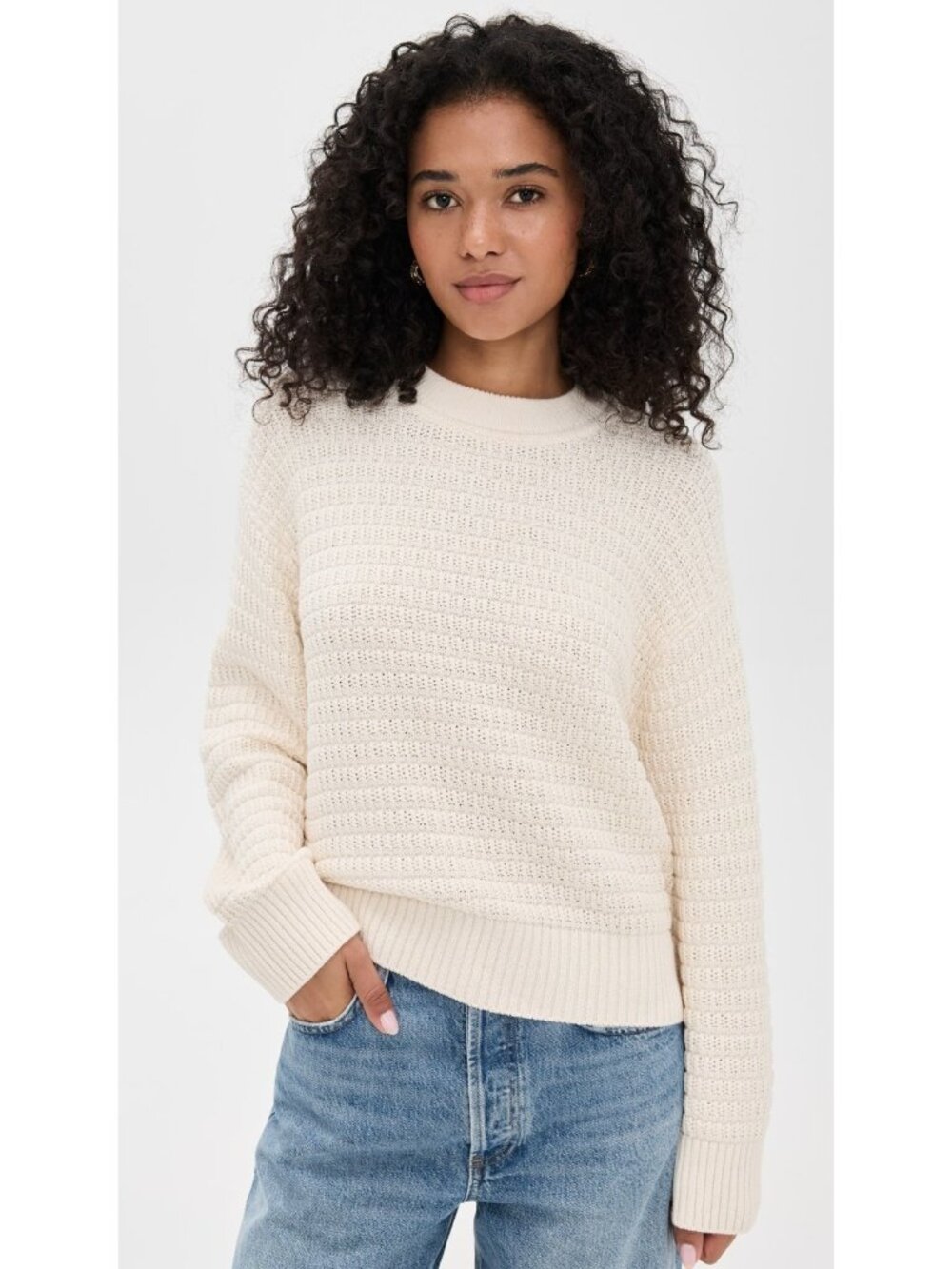 NWT Reformation Collie in Cream Textured Organic Cotton Crewneck Sweater L